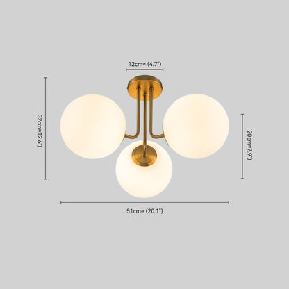 Brass Sputnik Semi Flush Mount with Frosted Opal Globe