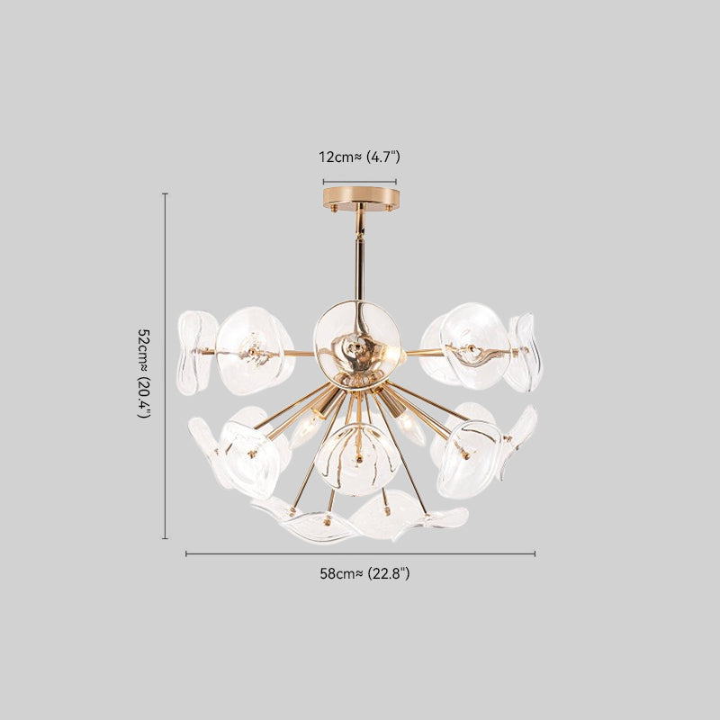 4-Light Glass Sunburst Sputnik Semi-Flush Mount Chandelier