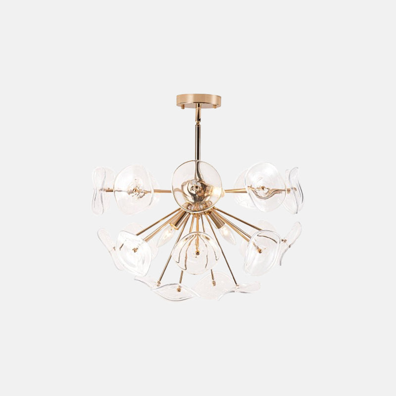 4-Light Glass Sunburst Sputnik Semi-Flush Mount Chandelier