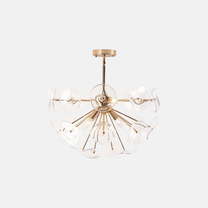 4-Light Glass Sunburst Sputnik Semi-Flush Mount Chandelier