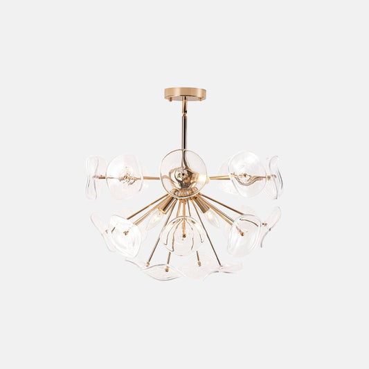 4-Light Glass Sunburst Sputnik Semi-Flush Mount Chandelier