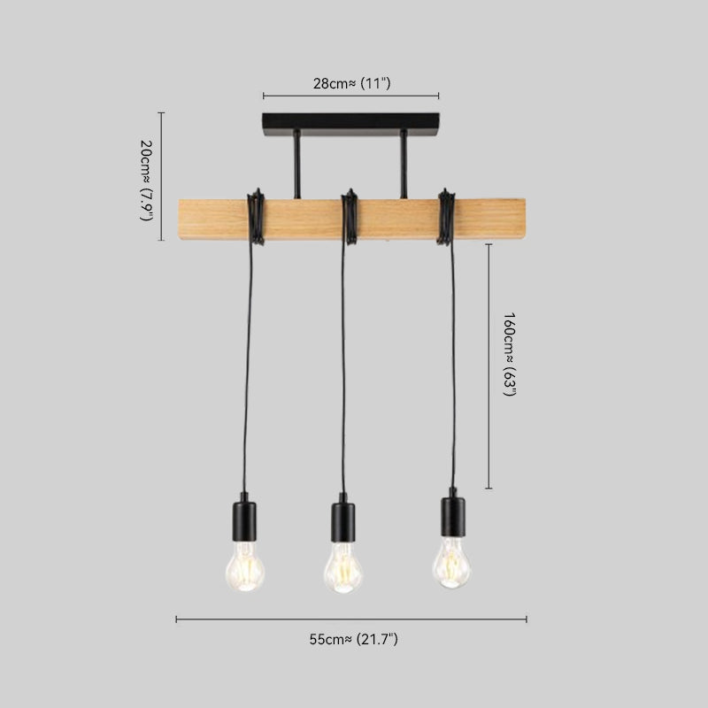 3-Light Matte Black Wooden Semi Flush Mount Island Chandelier