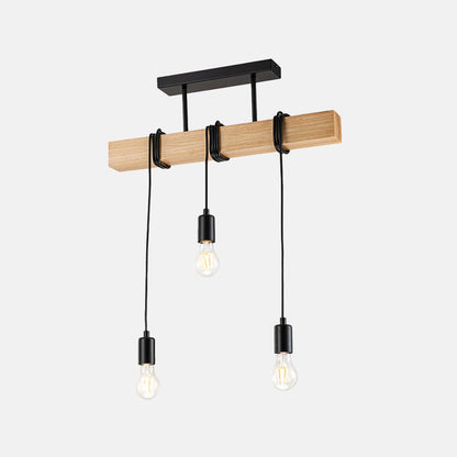 3-Light Matte Black Wooden Semi Flush Mount Island Chandelier