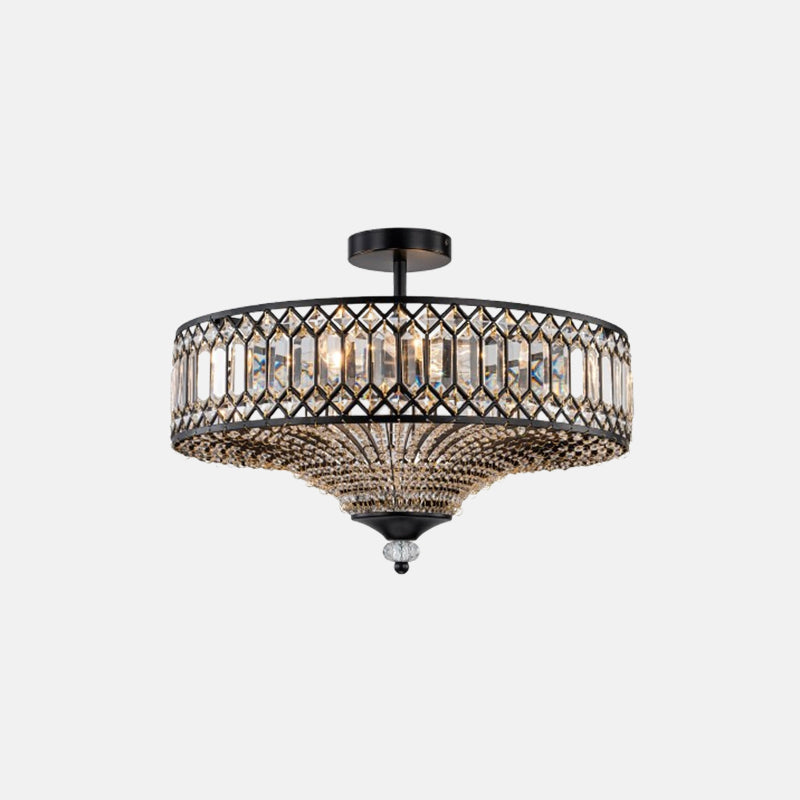 Carved Crystal Drum Semi Flush Mount