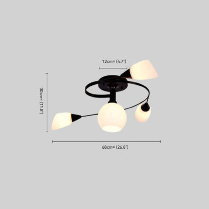 4 Light Swirl Horseshoe&Globe Shade Semi Flush Mount