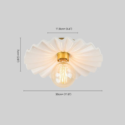 Creamy Ruffled Pleated Semi-Flush Mount