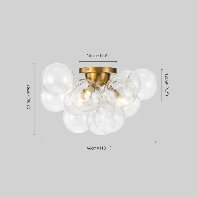 Cluster Clear Glass Bubble Semi Flush Chandelier