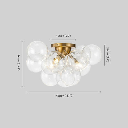 Cluster Clear Glass Bubble Semi Flush Chandelier