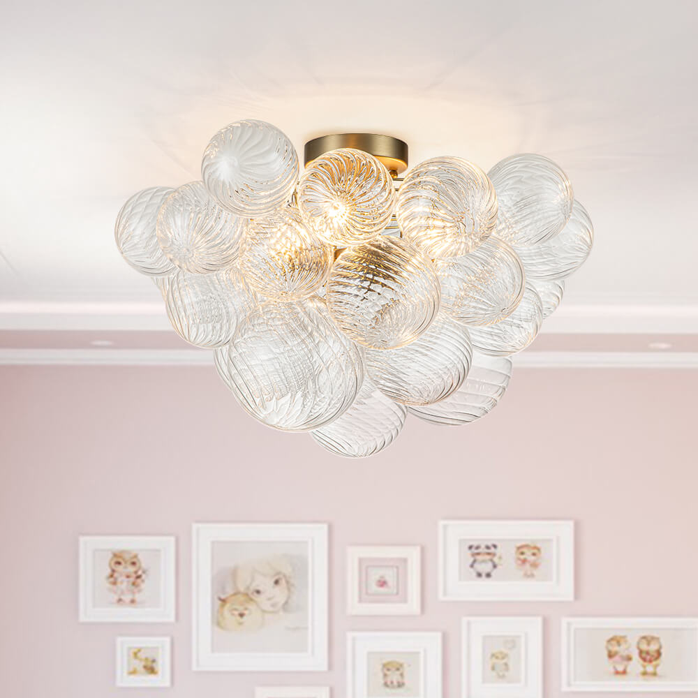 Cluster Glass Bubble Semi Flush Chandelier Light Fitting