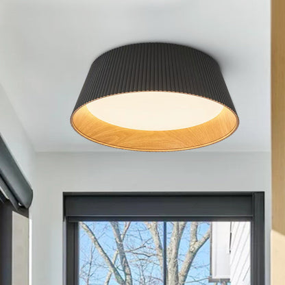 Fluted Ribbed Wood Grain LED Flush Mount Ceiling Light