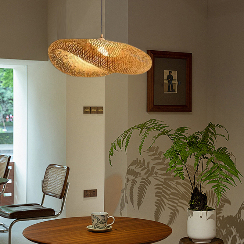 Natural Bamboo Dome Living Room Pendant Light Wood