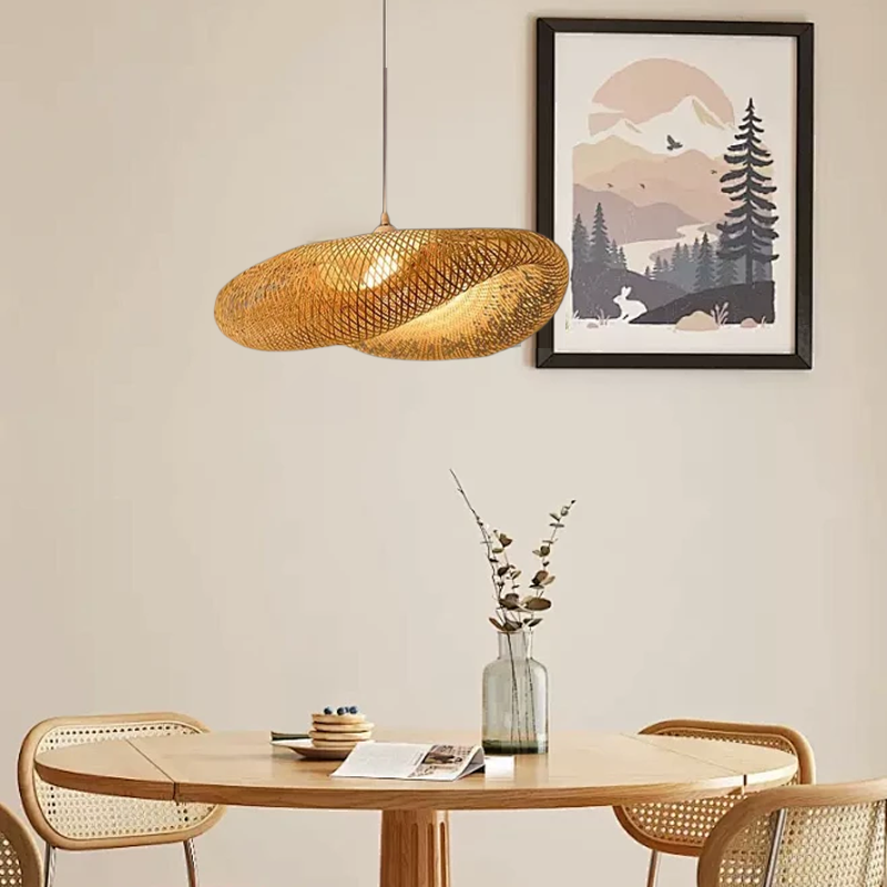 Natural Bamboo Dome Living Room Pendant Light Wood