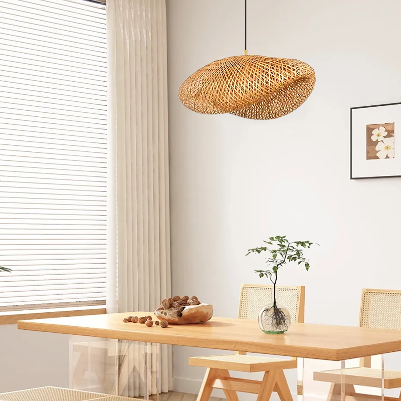 Natural Bamboo Dome Living Room Pendant Light Wood