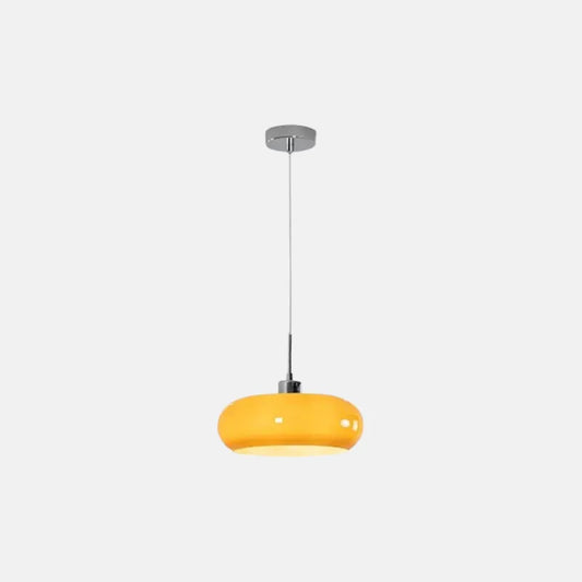 Modern Orange/White Pendant Light Metal Glass Drum Living Room