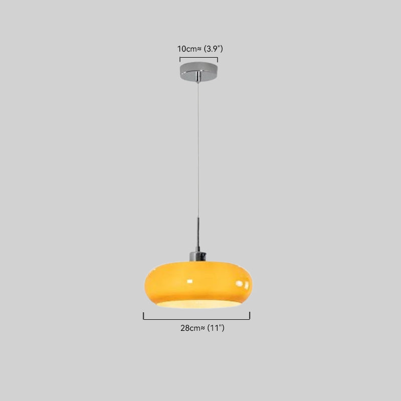 Modern Orange/White Pendant Light Metal Glass Drum Living Room