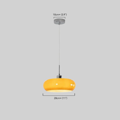 Modern Orange/White Pendant Light Metal Glass Drum Living Room