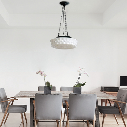 Modern Round Beige/White Pendant Light Metal Glass Bedroom