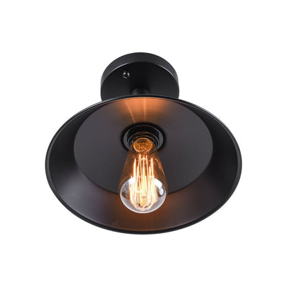 Industrial 1-Light Black Pot Lid Semi Flush Mount 10.2"