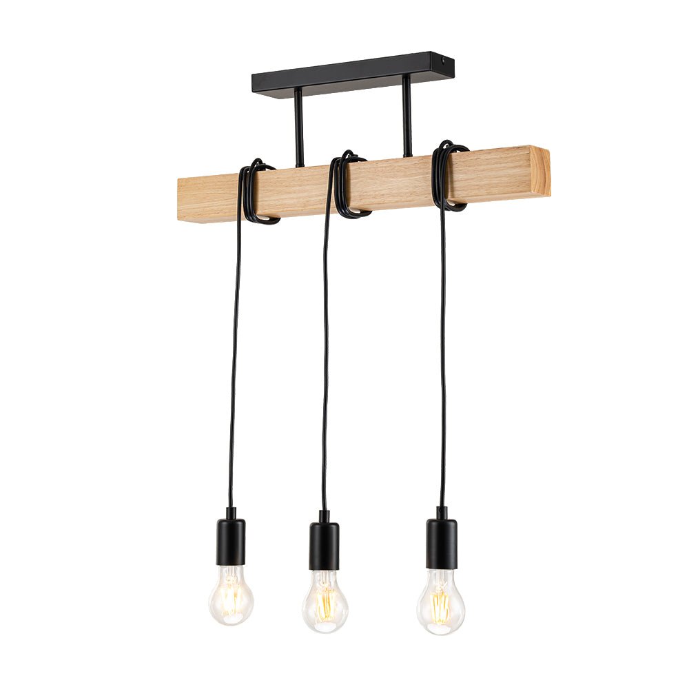 3-Light Matte Black Wooden Semi Flush Mount Island Chandelier