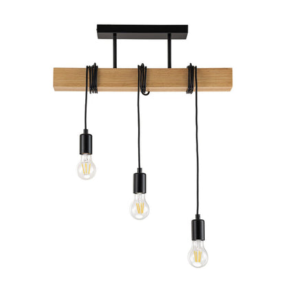 3-Light Matte Black Wooden Semi Flush Mount Island Chandelier