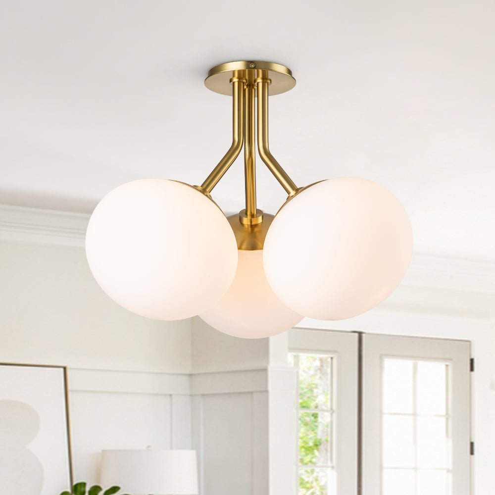 3-Light Opal Glass Semi Flush Mount