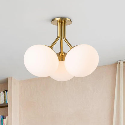 3-Light Opal Glass Semi Flush Mount