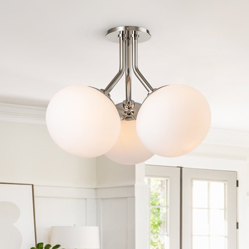 3-Light Opal Glass Semi Flush Mount