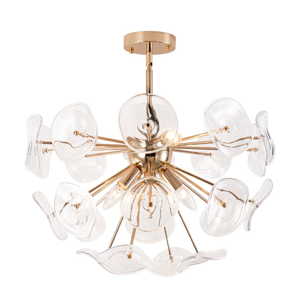 4-Light Glass Sunburst Sputnik Semi-Flush Mount Chandelier