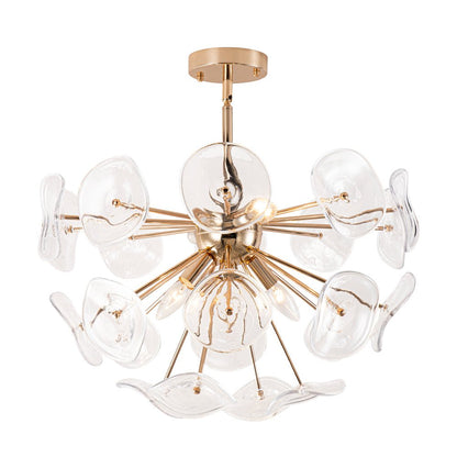 4-Light Glass Sunburst Sputnik Semi-Flush Mount Chandelier