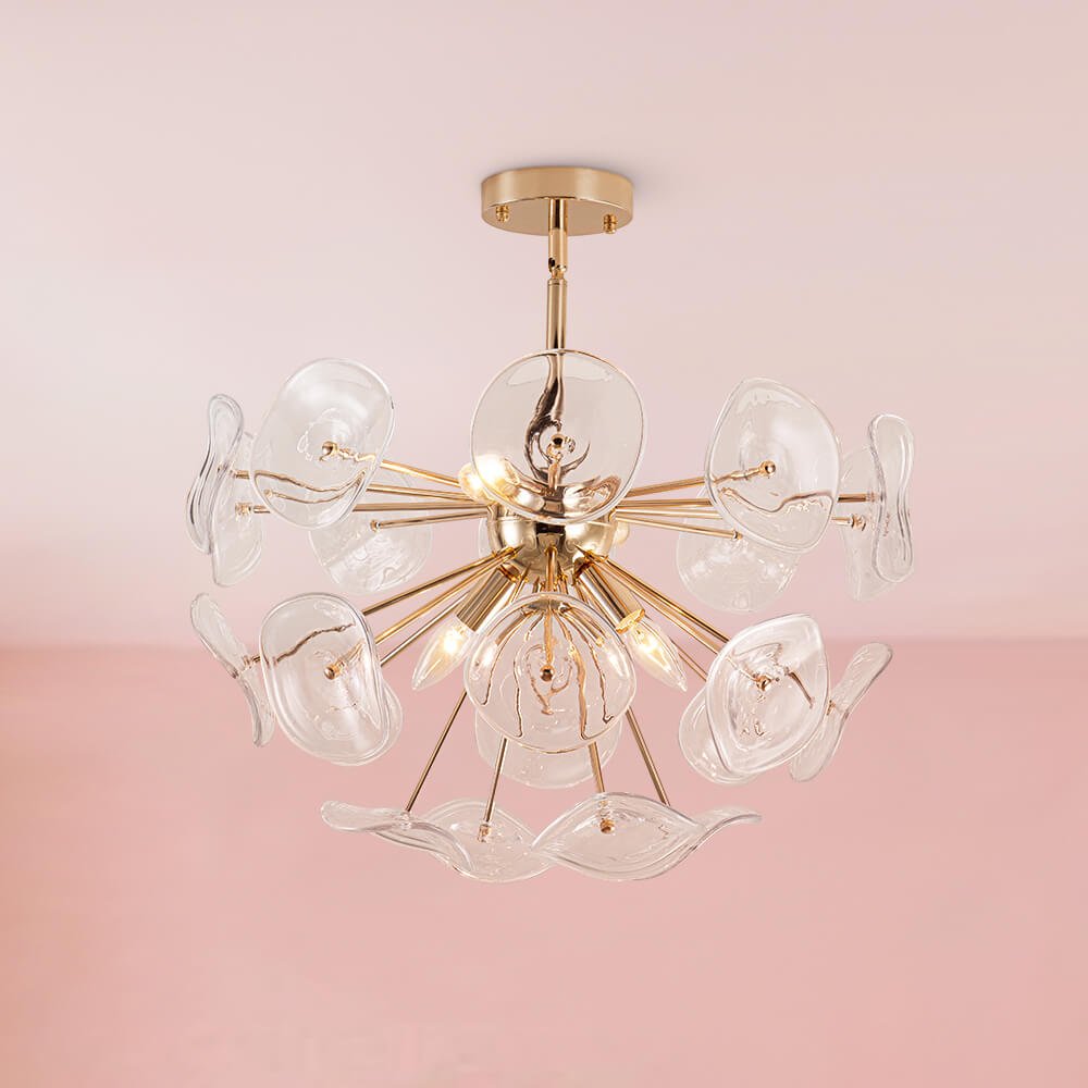 4-Light Glass Sunburst Sputnik Semi-Flush Mount Chandelier