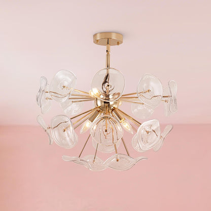 4-Light Glass Sunburst Sputnik Semi-Flush Mount Chandelier