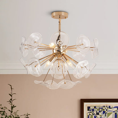 4-Light Glass Sunburst Sputnik Semi-Flush Mount Chandelier