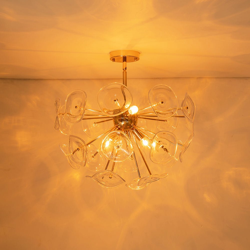 4-Light Glass Sunburst Sputnik Semi-Flush Mount Chandelier