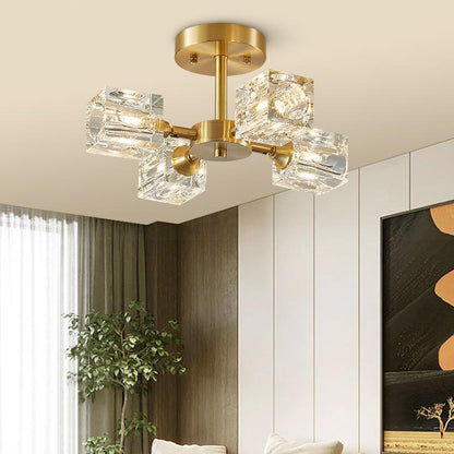 4-light Square Crystal Flush Mount Ceiling Light