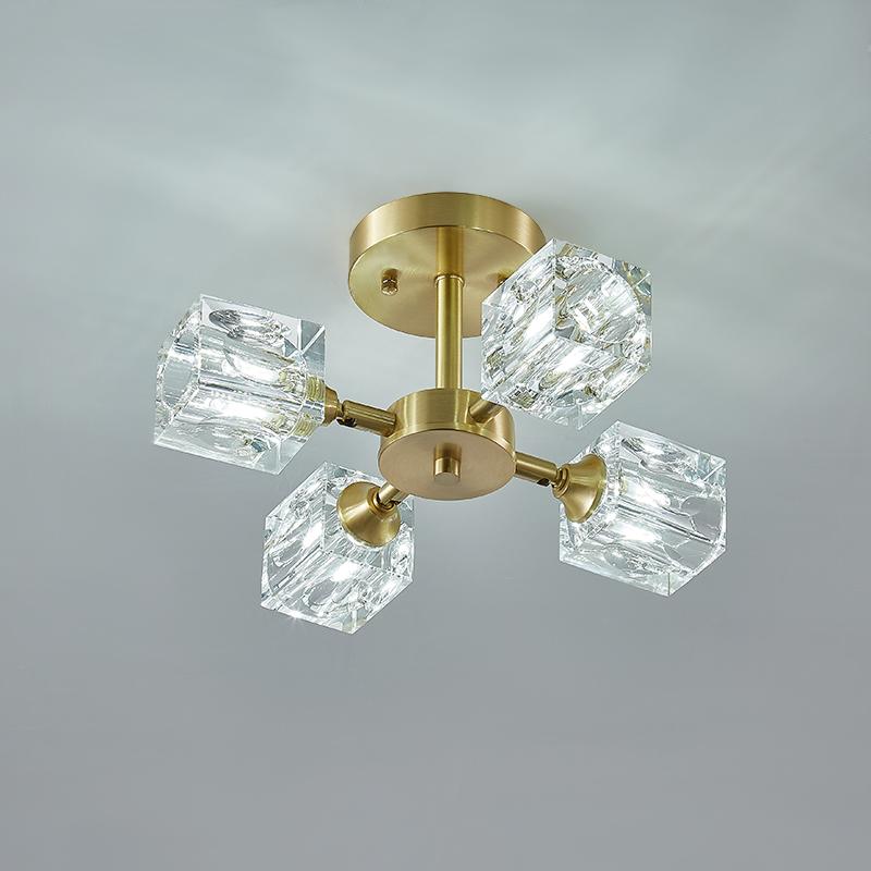 4-light Square Crystal Flush Mount Ceiling Light