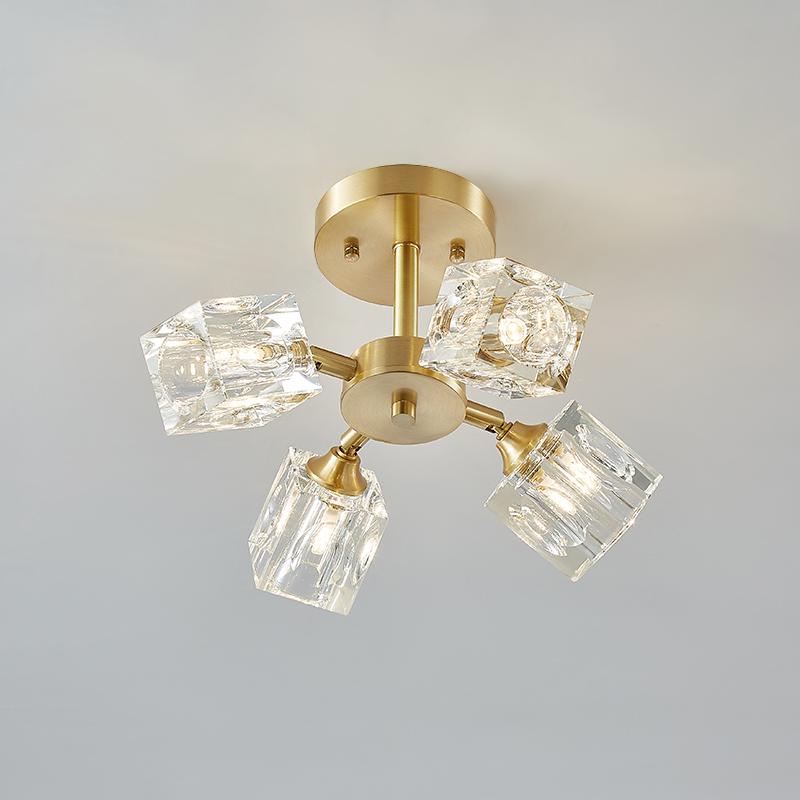 4-light Square Crystal Flush Mount Ceiling Light