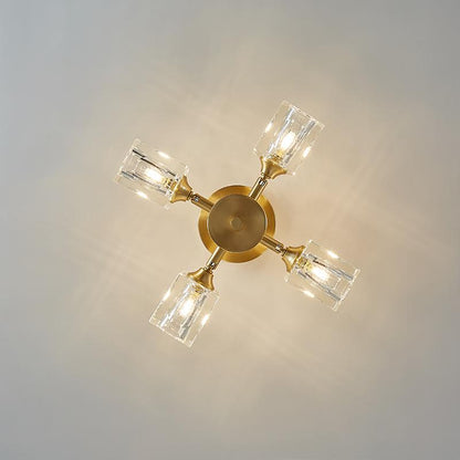 4-light Square Crystal Flush Mount Ceiling Light