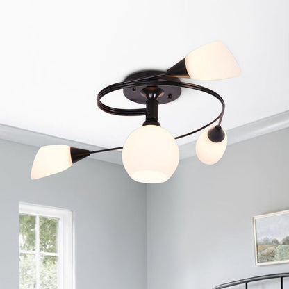 4 Light Swirl Horseshoe&Globe Shade Semi Flush Mount