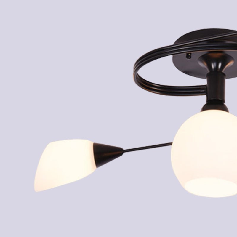 4 Light Swirl Horseshoe&Globe Shade Semi Flush Mount