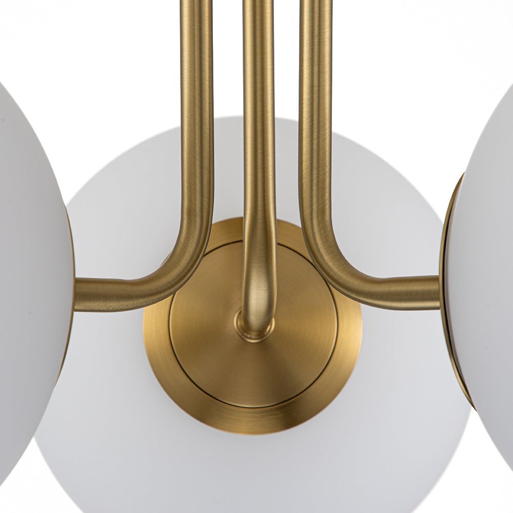 Brass Sputnik Semi Flush Mount with Frosted Opal Globe