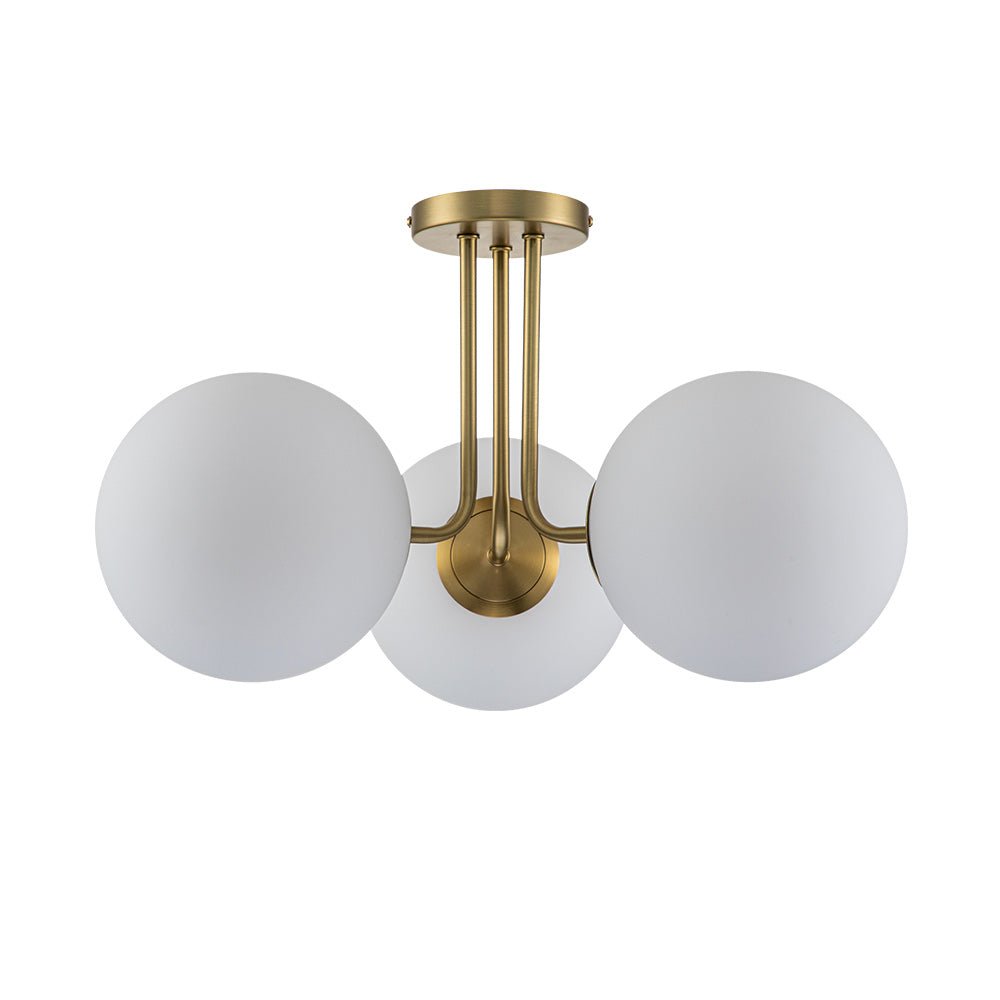 Brass Sputnik Semi Flush Mount with Frosted Opal Globe