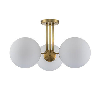 Brass Sputnik Semi Flush Mount with Frosted Opal Globe