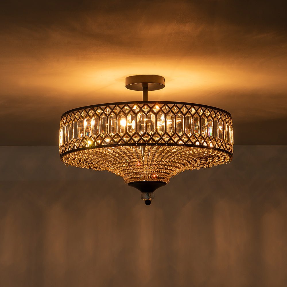 Carved Crystal Drum Semi Flush Mount