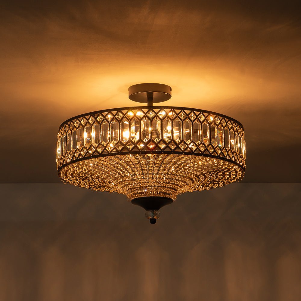 Carved Crystal Drum Semi Flush Mount