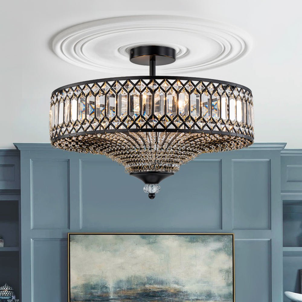 Carved Crystal Drum Semi Flush Mount