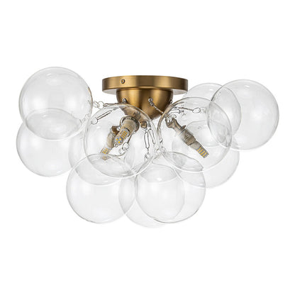 Cluster Clear Glass Bubble Semi Flush Chandelier