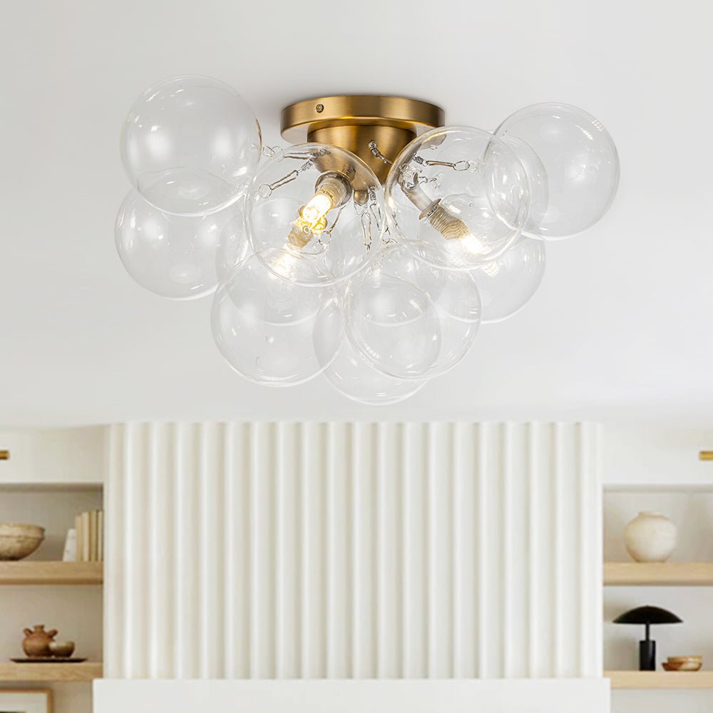 Cluster Clear Glass Bubble Semi Flush Chandelier