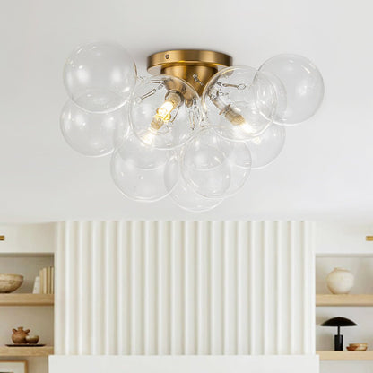 Cluster Clear Glass Bubble Semi Flush Chandelier