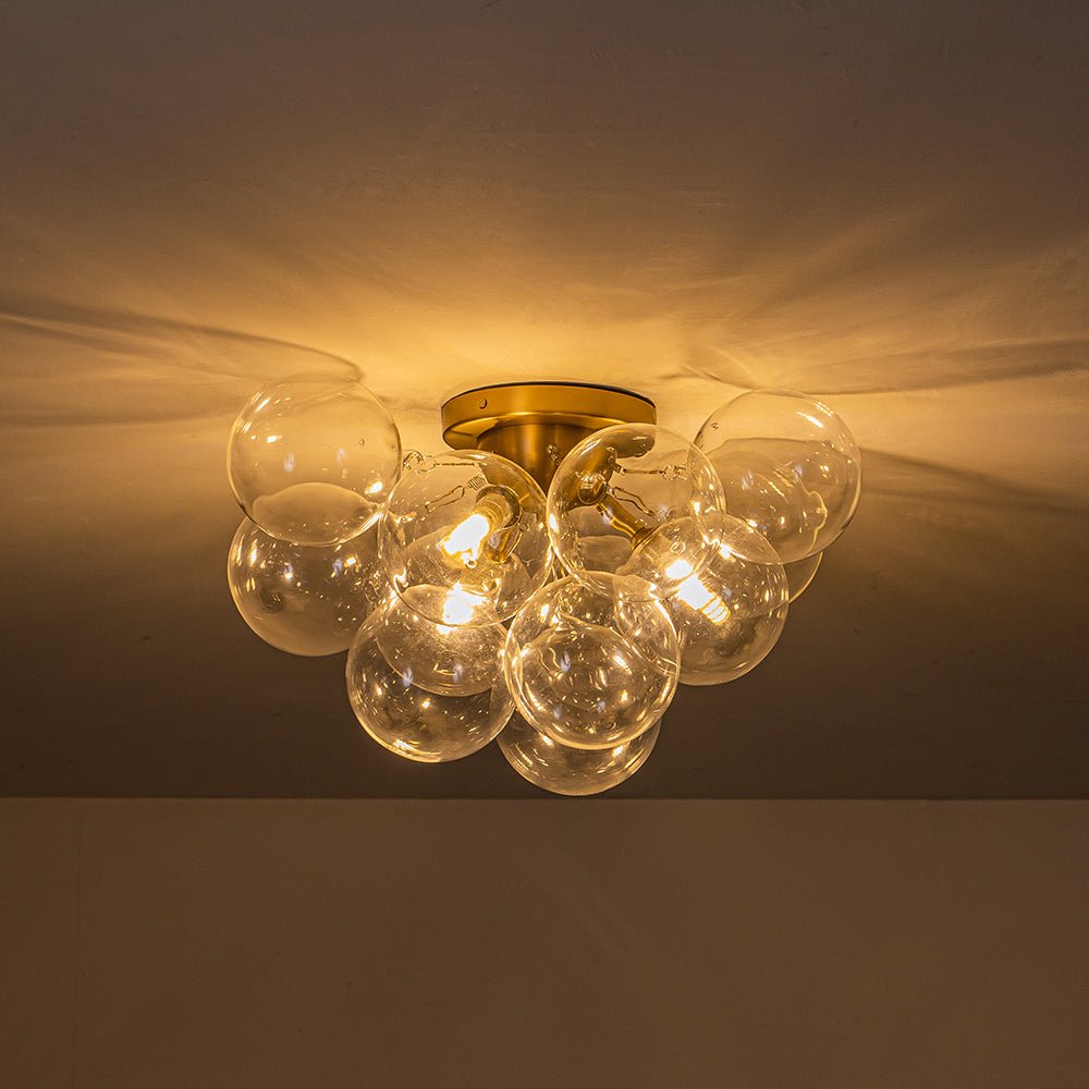 Cluster Clear Glass Bubble Semi Flush Chandelier