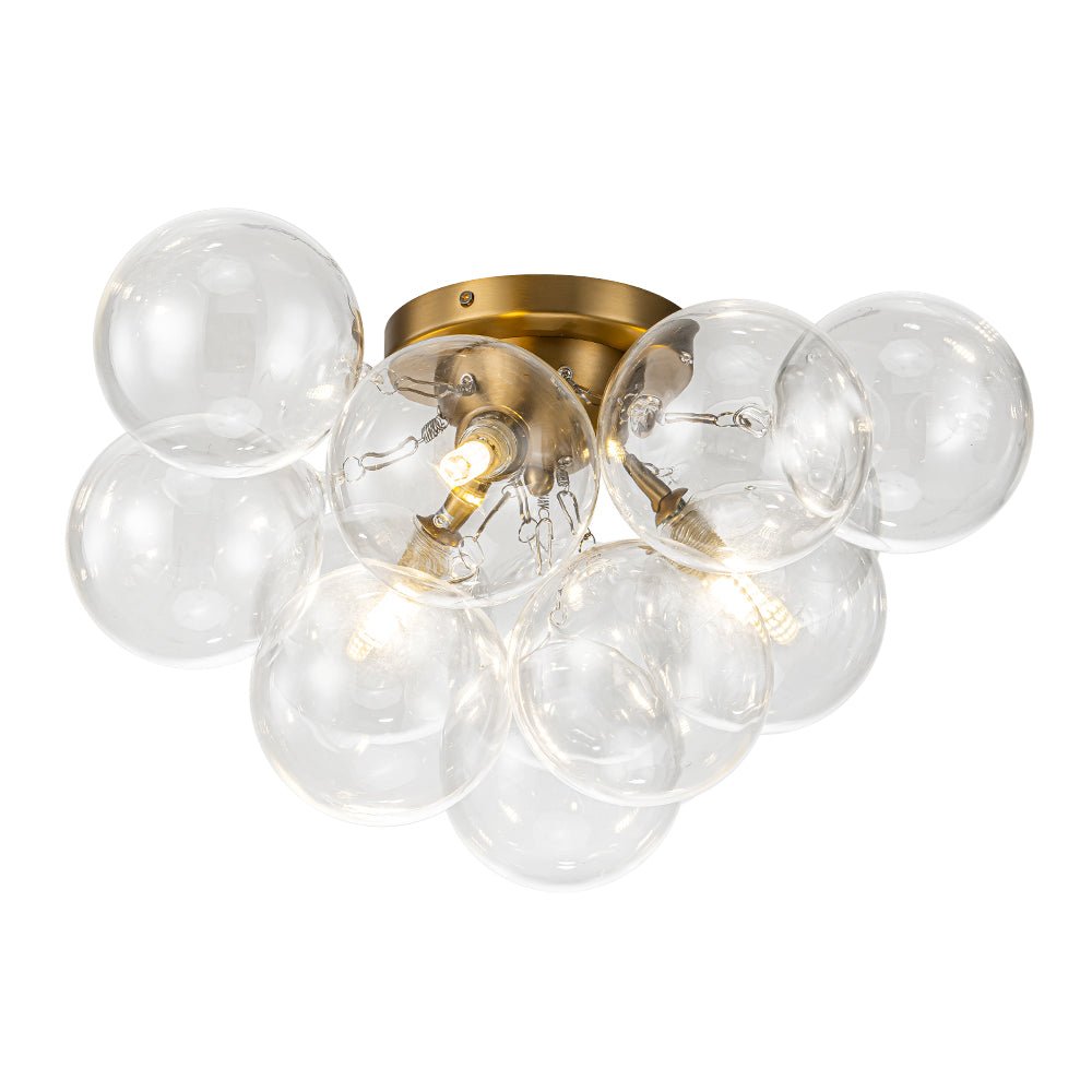 Cluster Clear Glass Bubble Semi Flush Chandelier